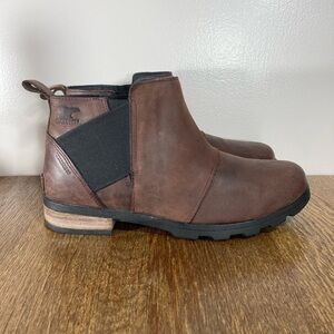 Sorel Emelie Brown WP Leather Slip On Ankle Boot Women’s Size 10